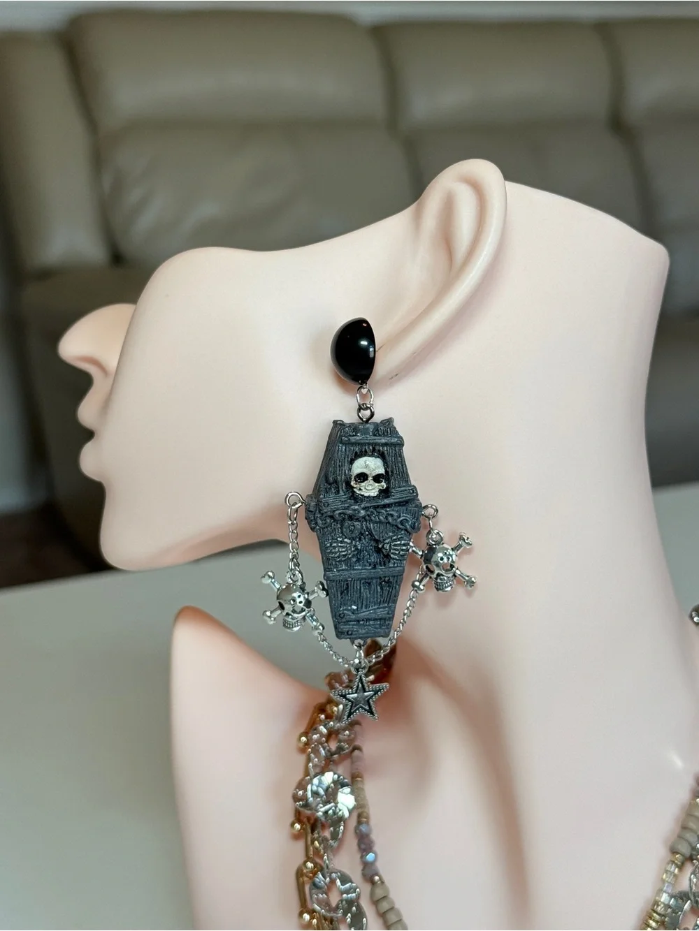 Black Gothic Coffin & Skull Drop Earrings